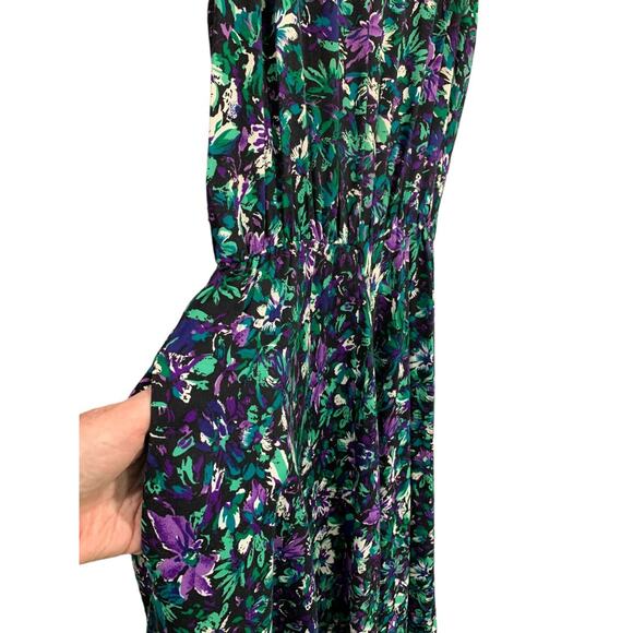 Medium E.D. Michaels Floral Maxi Dress 1980s Vintage Pockets - Picture 3 of 8